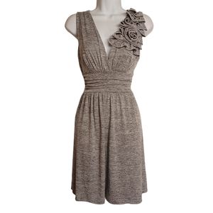 SPEECHLESS Gray Marled Print Floral V Neck Sleeveless Midi Dress Medium
